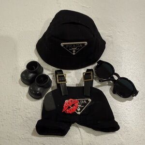 Labubu black 4 piece outfit hat overalls sunglasses shoes